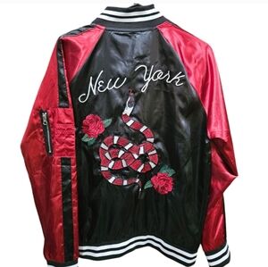 Trademark Brooklyn Cloth Red & Black Satin Bomber NYC Zip-Up Jacket. SIZE M‎
